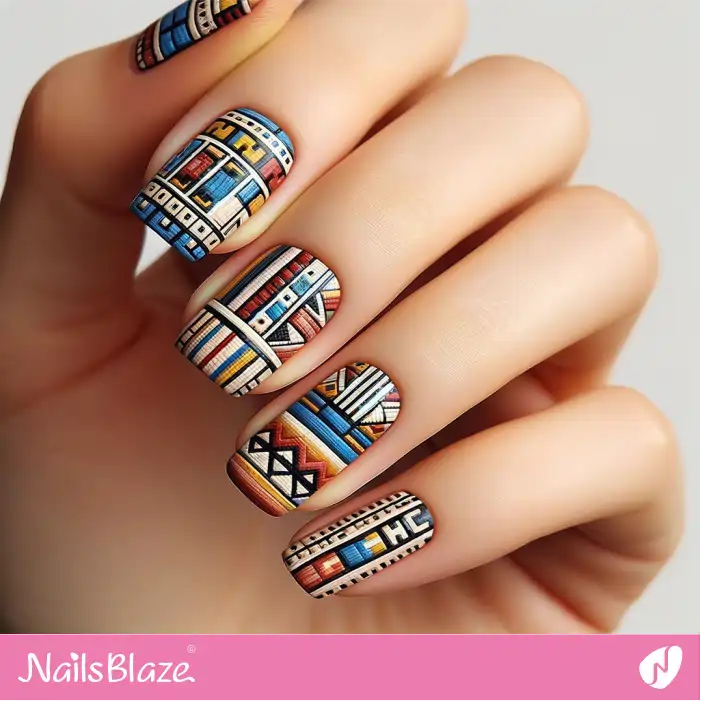Aztec Colorful Geometric French Manicure Design | Tribal Nails - NB2347